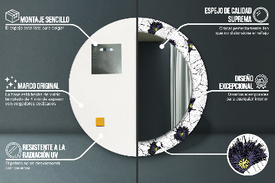 Rund spegel med tryck Linjära blommor sammansättning