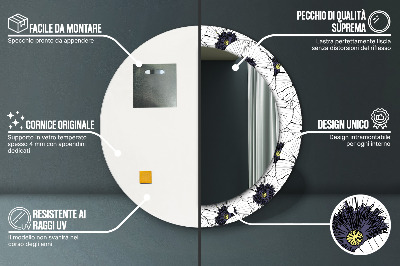 Rund spegel med tryck Linjära blommor sammansättning