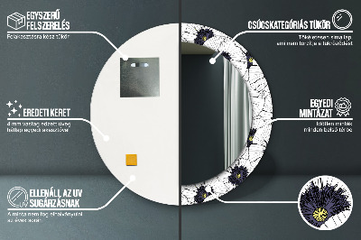 Rund spegel med tryck Linjära blommor sammansättning