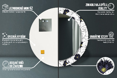 Rund spegel med tryck Linjära blommor sammansättning