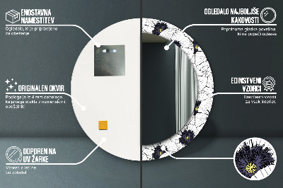 Rund spegel med tryck Linjära blommor sammansättning