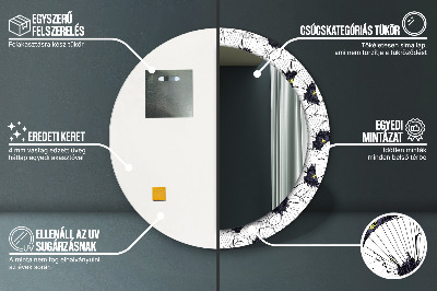 Rund spegel med tryck Linjära blommor sammansättning