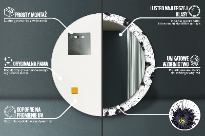 Rund spegel med tryck Linjära blommor sammansättning