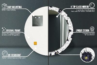 Rund spegel med tryck Linjära blommor sammansättning