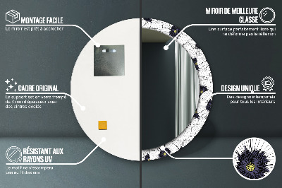 Rund spegel med tryck Linjära blommor sammansättning