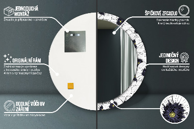 Rund spegel med tryck Linjära blommor sammansättning