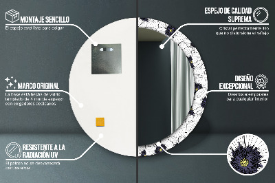Rund spegel med tryck Linjära blommor sammansättning