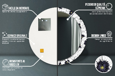 Rund spegel med tryck Linjära blommor sammansättning