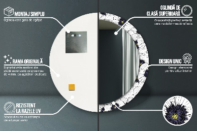 Rund spegel med tryck Linjära blommor sammansättning