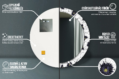 Rund spegel med tryck Linjära blommor sammansättning