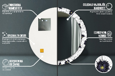 Rund spegel med tryck Linjära blommor sammansättning