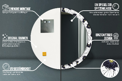Rund spegel med tryck Linjära blommor sammansättning