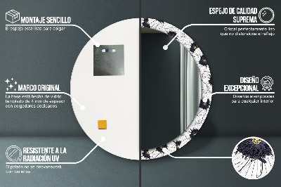 Rund spegel med tryck Linjära blommor sammansättning