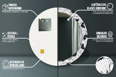 Rund spegel med tryck Linjära blommor sammansättning