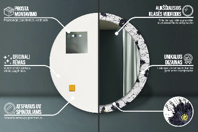 Rund spegel med tryck Linjära blommor sammansättning