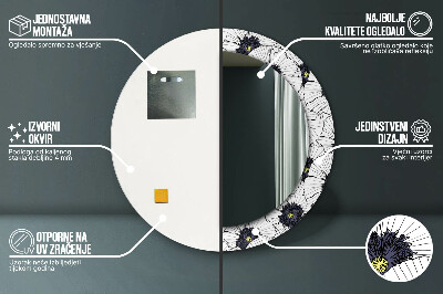 Rund spegel med tryck Linjära blommor sammansättning