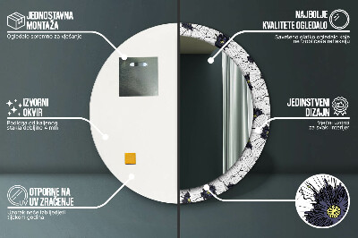 Rund spegel med tryck Linjära blommor sammansättning