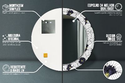 Rund spegel med tryck Linjära blommor sammansättning