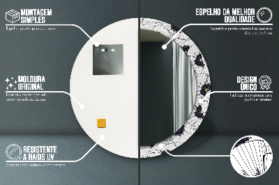 Rund spegel med tryck Linjära blommor sammansättning