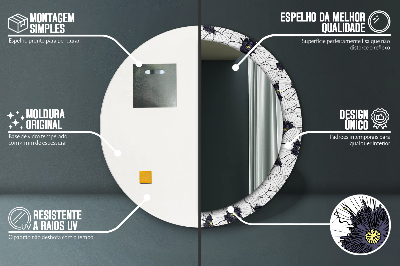 Rund spegel med tryck Linjära blommor sammansättning