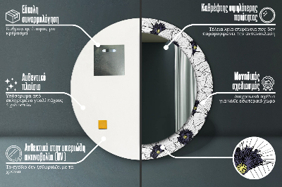 Rund spegel med tryck Linjära blommor sammansättning