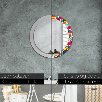 Dekorativ rund spegel Geometriska tropiska fåglar