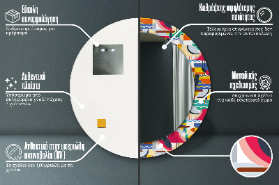 Dekorativ rund spegel Geometriska tropiska fåglar