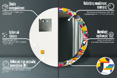 Dekorativ rund spegel Geometriska tropiska fåglar