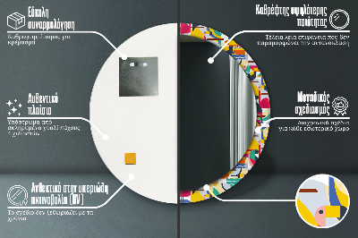 Dekorativ rund spegel Geometriska tropiska fåglar