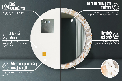 Dekorativ rund spegel med tryck Terrazzo bakgrund