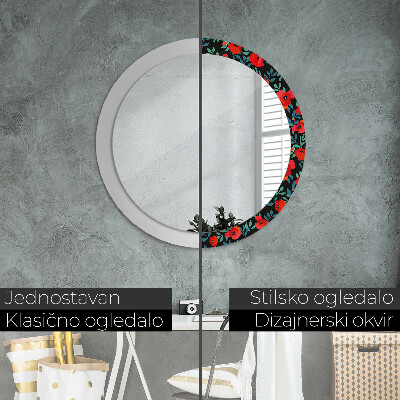 Dekorativ rund spegel Röd vallmo