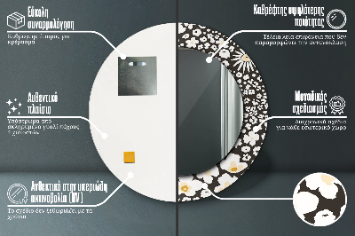Dekorativ rund spegel med tryck Elfenben tusensköna