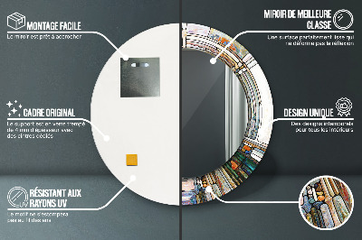 Rund spegel med tryck Abstrakt målat glas