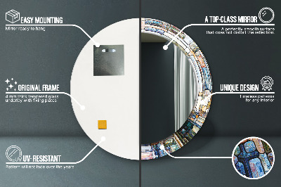 Rund spegel med tryck Abstrakt målat glas