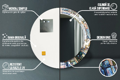 Rund spegel med tryck Abstrakt målat glas