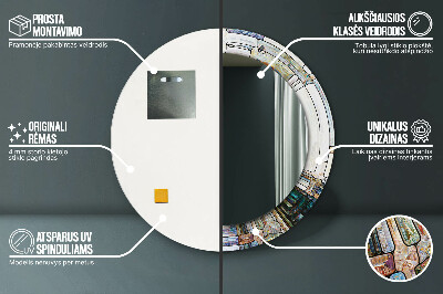 Rund spegel med tryck Abstrakt målat glas