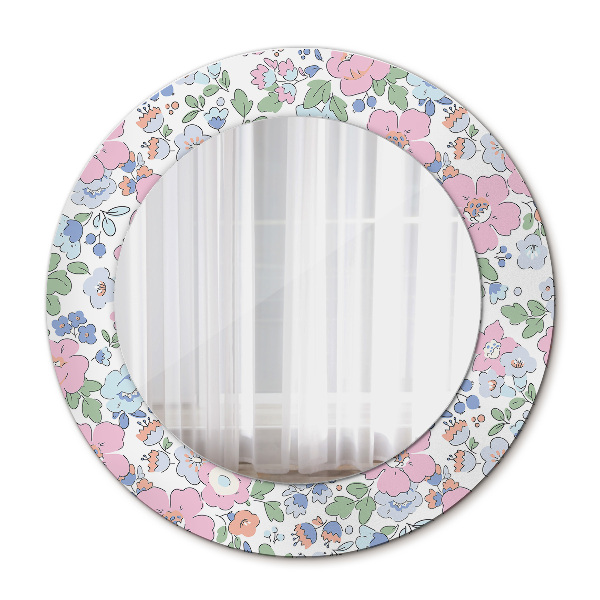Rund spegel med tryck Fina blommor