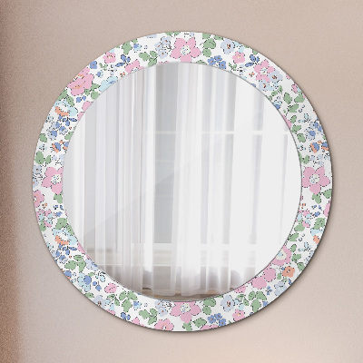 Rund spegel med tryck Fina blommor