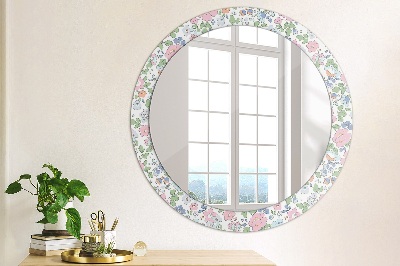 Rund spegel med tryck Fina blommor