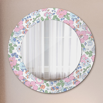 Rund spegel med tryck Fina blommor