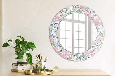 Rund spegel med tryck Fina blommor