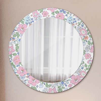 Rund spegel med tryck Fina blommor