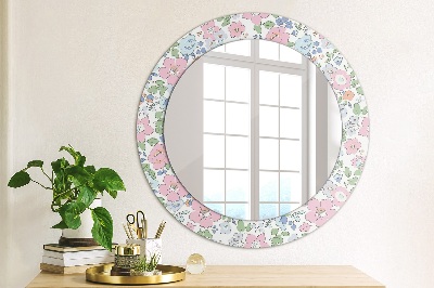 Rund spegel med tryck Fina blommor