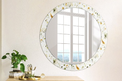 Rund spegel med tryck Fältblommor
