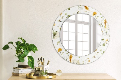 Rund spegel med tryck Fältblommor