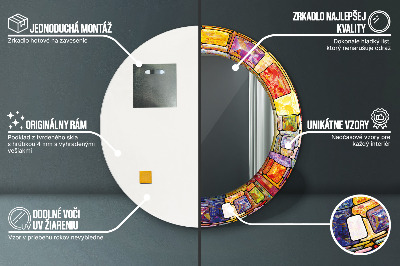 Rund spegel med tryck Färgglatt målat glas