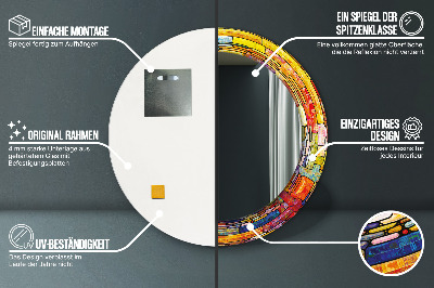 Rund spegel med tryck Färgglatt målat glas