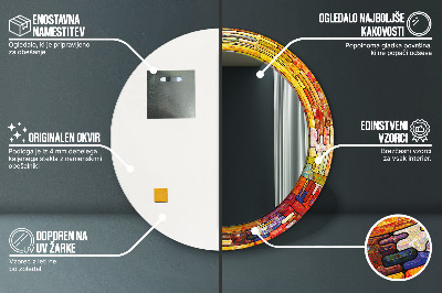 Rund spegel med tryck Färgglatt målat glas