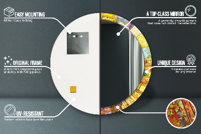 Rund spegel med tryck Färgglatt målat glas