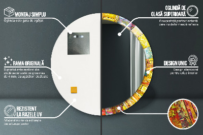 Rund spegel med tryck Färgglatt målat glas